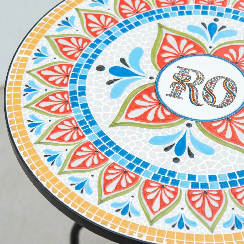 Outsunny Masa Rotunda Stil Bistro de 60 cm cu Mozaic pentru Gradina, Veranda, Exterior, Balcon, Gri