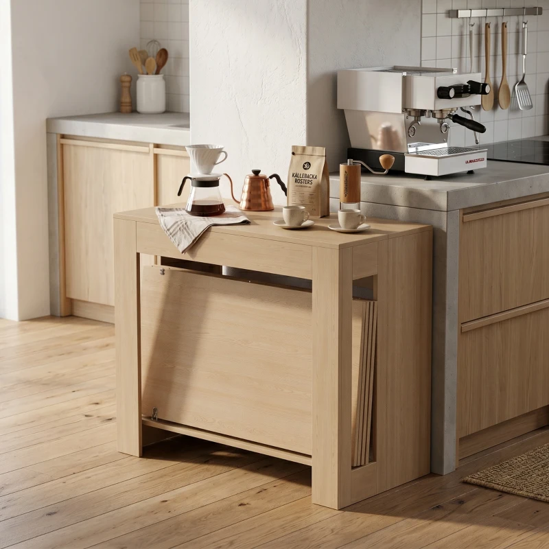 HOMCOM Uitschuifbare eettafel voor kleine ruimtes, om te bouwen tot console, zitplaatsen voor 10 personen, houtlook lichtbruin