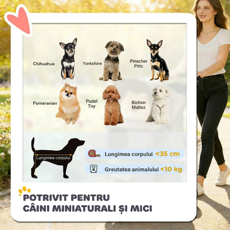 PawHut Cărucior Pliabil pentru Câini cu 3 Roți și Capotă, Maro