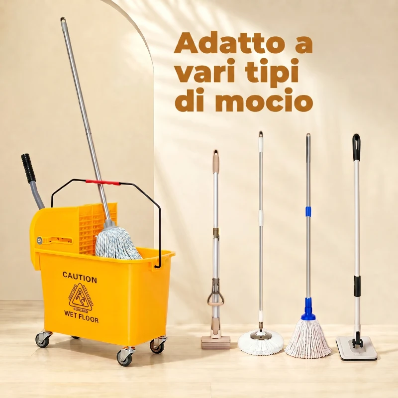 HOMCOM Cubo de Fregar 20L con Ruedas y Escurridor Cubo para Fregona con Separador de Agua 60x27x70,5 cm Amarillo