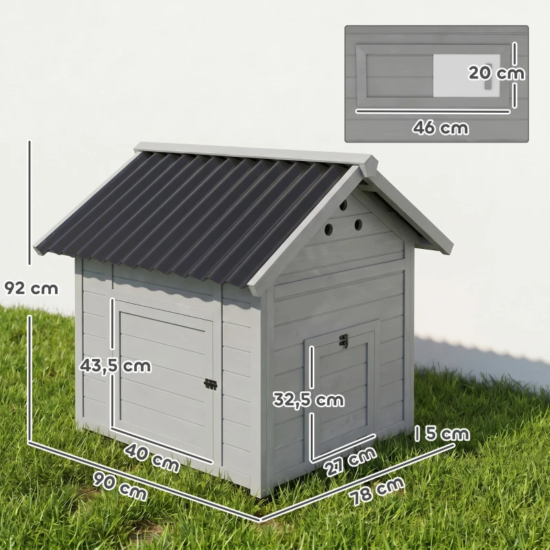 PawHut Entenhuis Entenstall Klein Dierhuis, weerbestendig, 2 ingangen, 2 hellingen, 78 x 90 x 92 cm, Lichtgrijs + Zwart