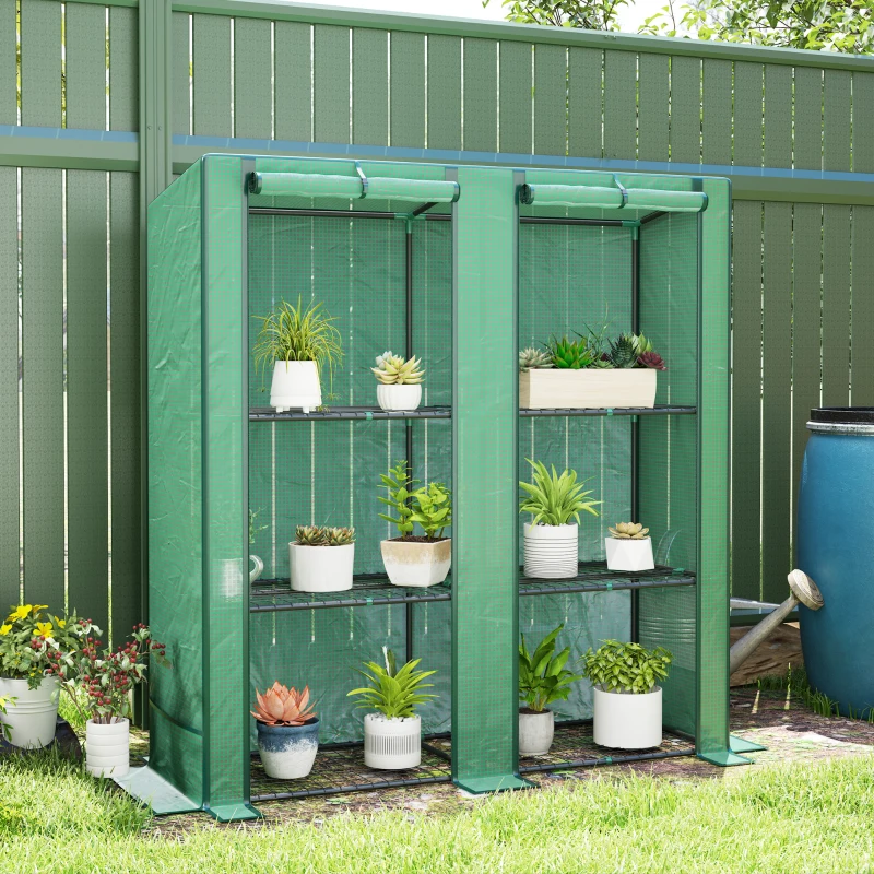 Outsunny Serre de jardin avec étagères métalliques à 3 niveaux serre de balcon couverture PE toit incliné 144 x 48 x 152 cm vert