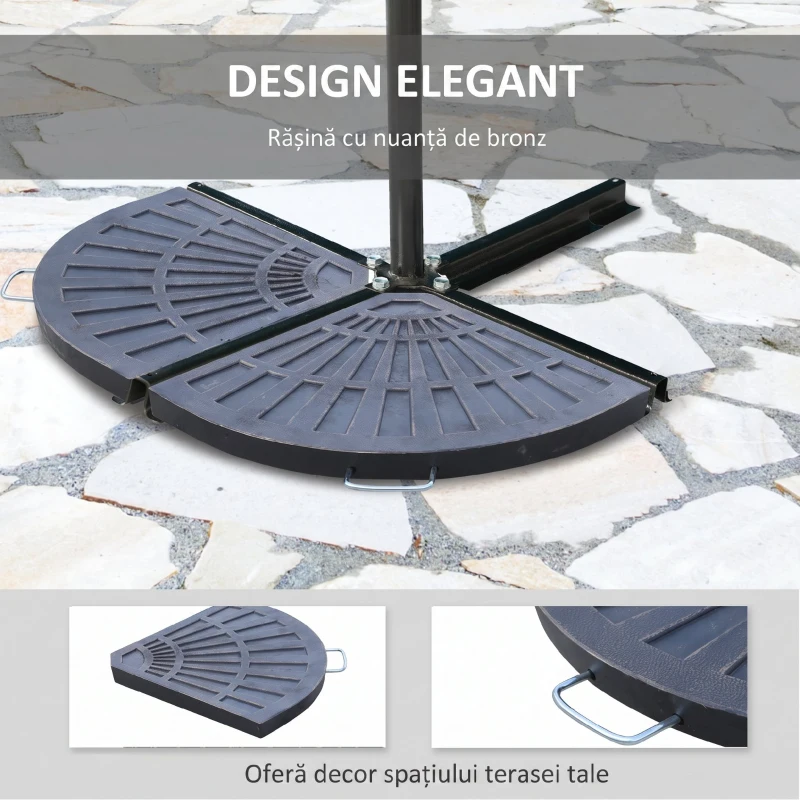 Outsunny Set de 2 Greutăți pentru Umbrelă cu Bază în Cruce, 28 kg, Design în Formă de Evantai, din Colofoniu, 66x47x4.2 cm, Bronz