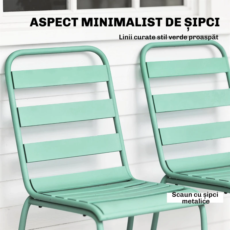 Outsunny Set de 2 Scaune Stivuibile din Metal, pentru Terasă și Grădină, Verde