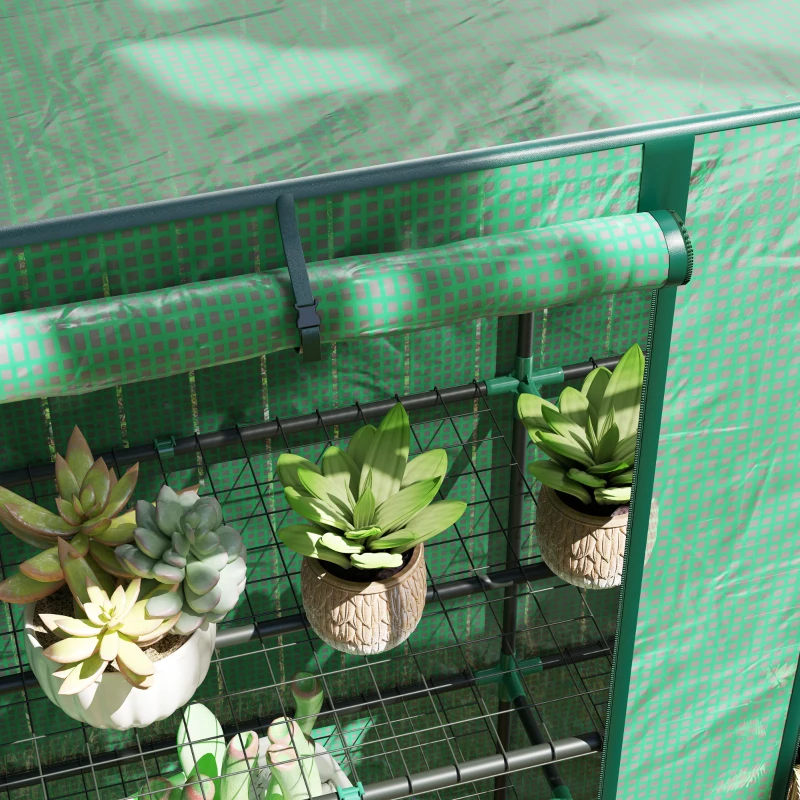 Outsunny Serre de jardin avec étagères métalliques à 3 niveaux serre de balcon couverture PE toit incliné 144 x 48 x 152 cm vert