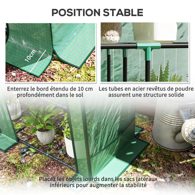 Outsunny Serre de jardin avec étagères métalliques à 3 niveaux serre de balcon couverture PE toit incliné 144 x 48 x 152 cm vert