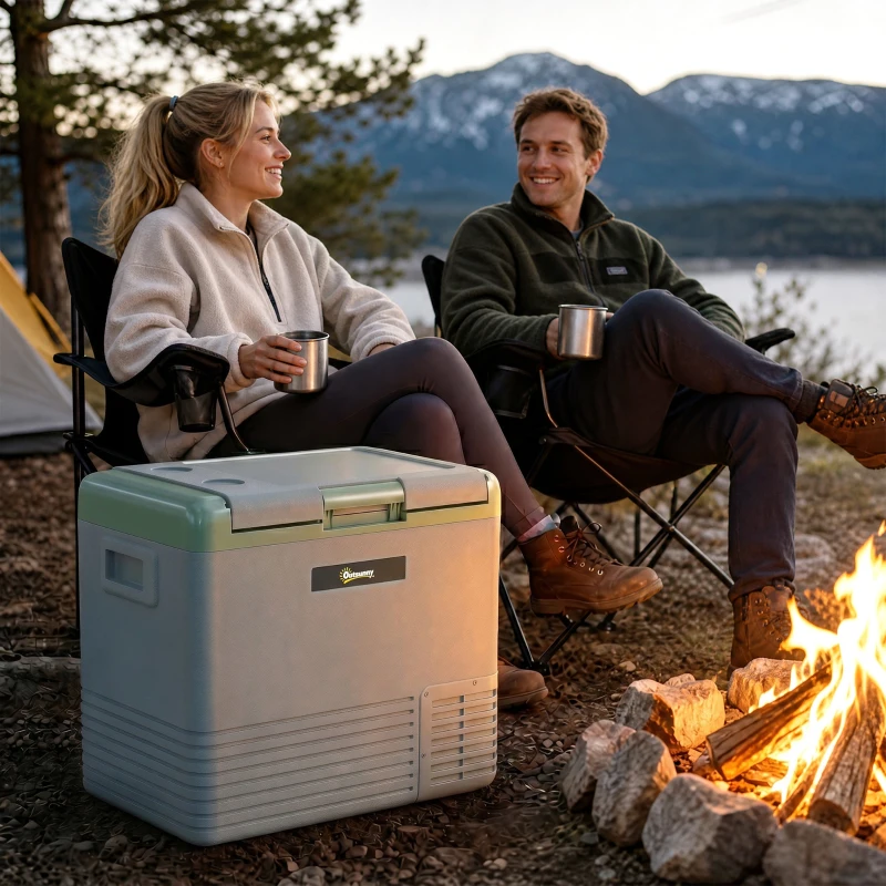 Outsunny 50L Portable Car Refrigerator - Light Green and Grey