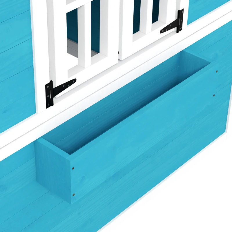 Outsunny Casita de Madera Infantil con Puerta Ventanas Jardineras y Repisas con Detalles de Color 114x126,4x135 cm Azul
