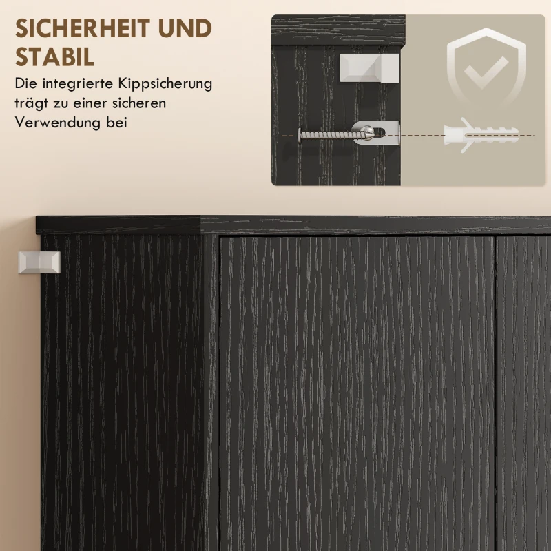 HOMCOM Buffet-Küchenschrank mit Arbeitsplatte, 6 Türen, hoher Stauraumschrank mit Regalen, Schwarz