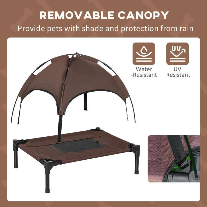 PawHut Brandina per Cani Rialzata e Traspirante con Tetto Rimovibile, in Metallo e Tessuto Oxford, 61x46x62 cm, Marrone