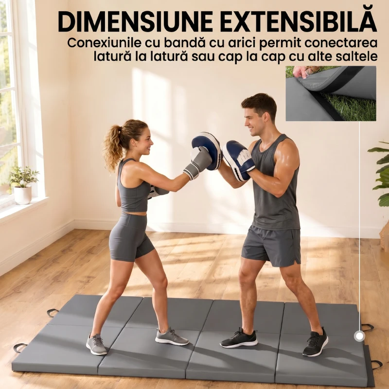 HOMCOM Saltea de Gimnastică Pliabilă, Saltea Fitness Groasă de 5 cm și Antiderapantă, 180x80x5 cm, Gri