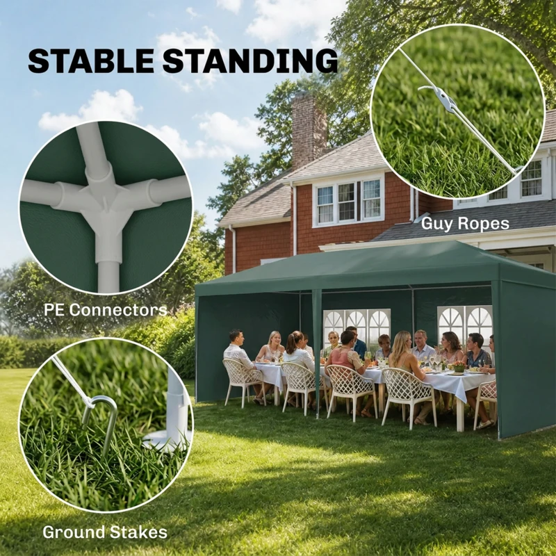 Outsunny 6x3 m Party Tent Gazebo Marquee Outdoor Patio Canopy Shelter with Windows and Side Panels, Green