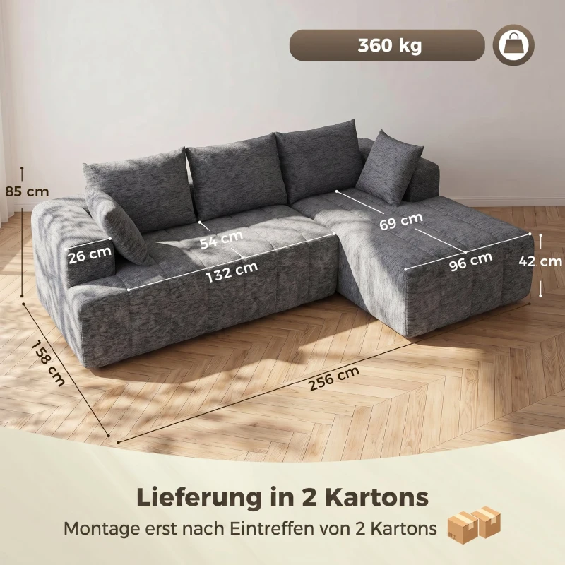 HOMCOM 3-osobowy narożnik w kształcie L z otomaną, przekształcalna sofa Chenille-Cloud z wkładem sprężynowym, szary