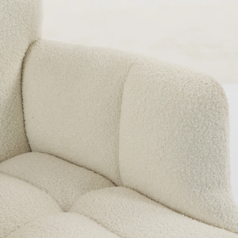 HOMCOM Fauteuil de Salon avec Repose-Pied, Fauteuil d'Appoint Capitonné en Peluche Teddy, Dossier Haut, Poches Latérales, Beige