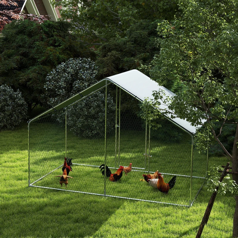 PawHut Hühnerauslauf für 5-8 Hühner, Dachplane, verriegelbare Tür, Stahlrahmen, 5,1 m², 3 x 1,7 x 1,9 m