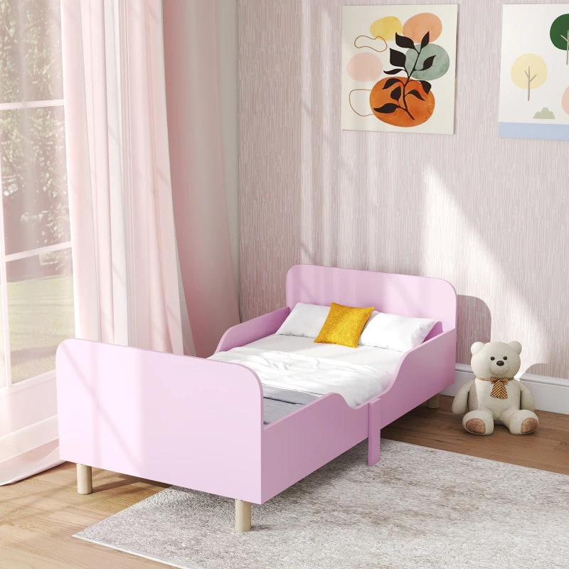 AIYAPLAY Kinderbettgestell, Einzelbettrahmen für Kinder, Schutzgitter, kleines Bett für Kinderzimmer, MDF, ohne Matratze, Rosa