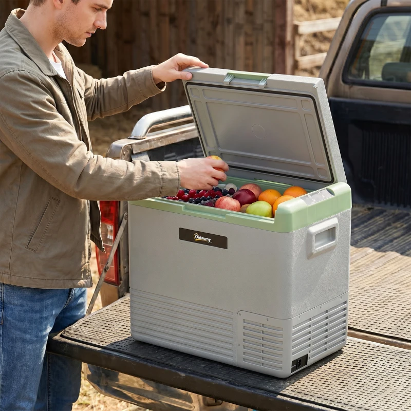 Outsunny 50L Portable Car Refrigerator - Light Green and Grey