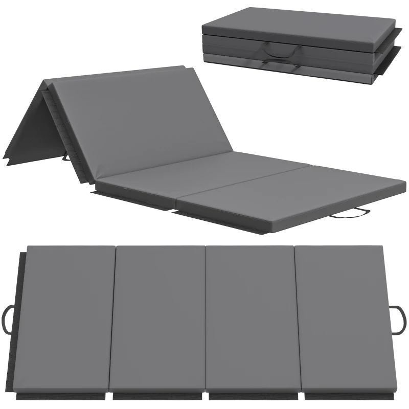 HOMCOM Saltea de Gimnastică Pliabilă, Saltea Fitness Groasă de 5 cm și Antiderapantă, 180x80x5 cm, Gri