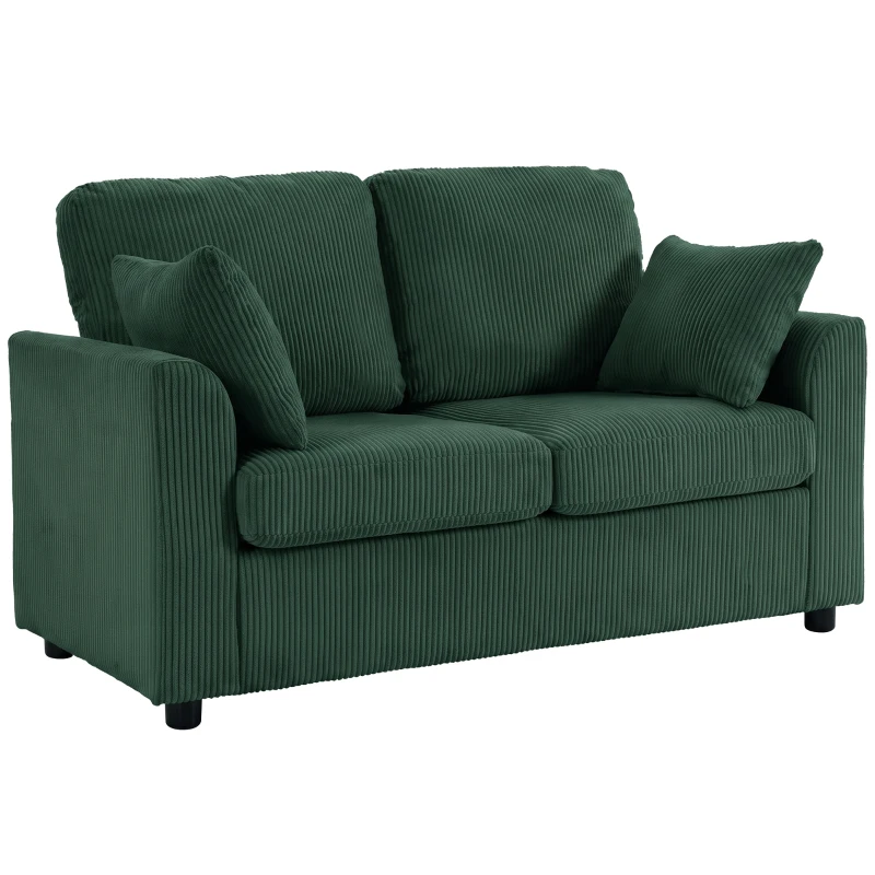 HOMCOM 2 Seater Sofa, Corduroy Small Couch with Spring Cushion, Wide and Deep Seat, Dark Green