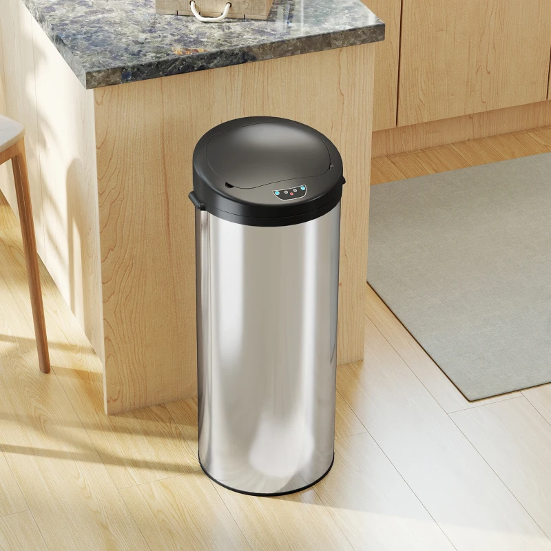 HOMCOM Sensor prullenbak 55 L contactloze afvalbak met soft-close deksel van RVS voor keuken en sportschool