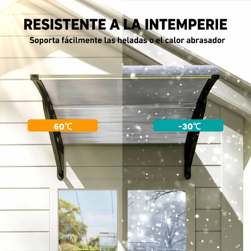 Outsunny Marquise para Portas e Janelas 103x96,5 cm com Painéis de Policarbonato e Régua de Alumínio, Transparente