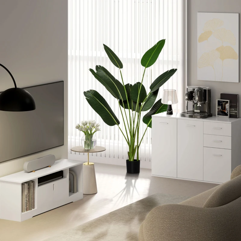 HOMCOM 2 Plantas Artificiales de 160 cm Bananera con Maceta y 10 Hojas Realistas para Decoración en Interior Verde