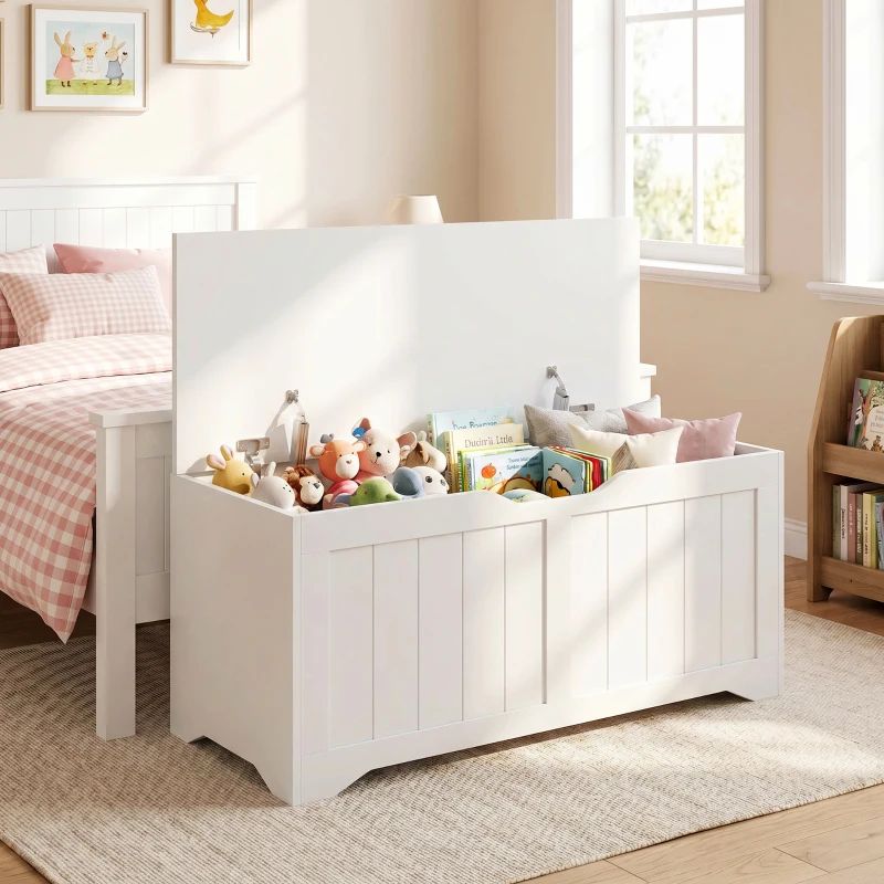 HOMCOM Banco Baúl con Apertura Abatible 80 Cm Blanco