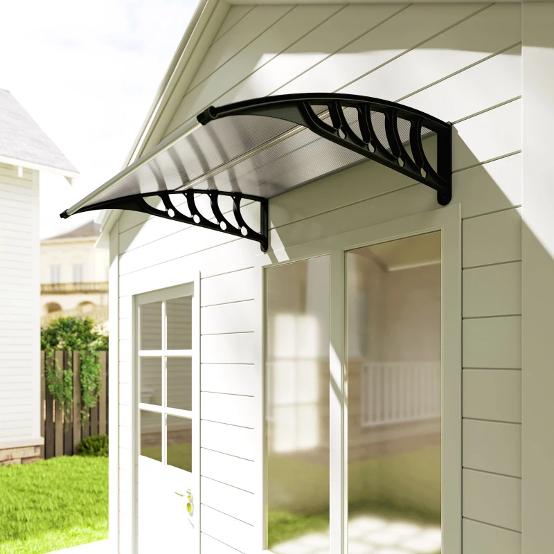 Outsunny Marquesina para Puertas y Ventanas 103x96,5 cm con Paneles de Policarbonato Regleta de Aluminio Transparente