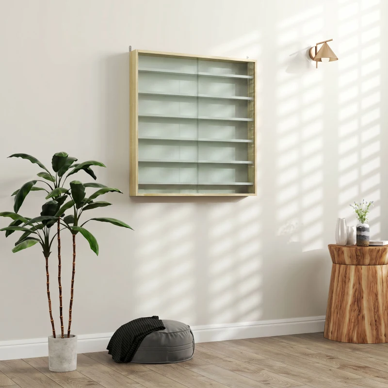 HOMCOM Vitrine pour collection vitrine murale 80 x 9,5 x 83 cm 6 étagères réglables en hauteur 2 portes coulissantes en verre