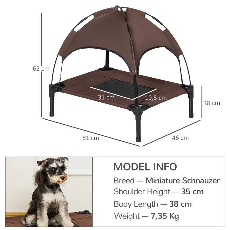 PawHut Brandina per Cani Rialzata e Traspirante con Tetto Rimovibile, in Metallo e Tessuto Oxford, 61x46x62 cm, Marrone