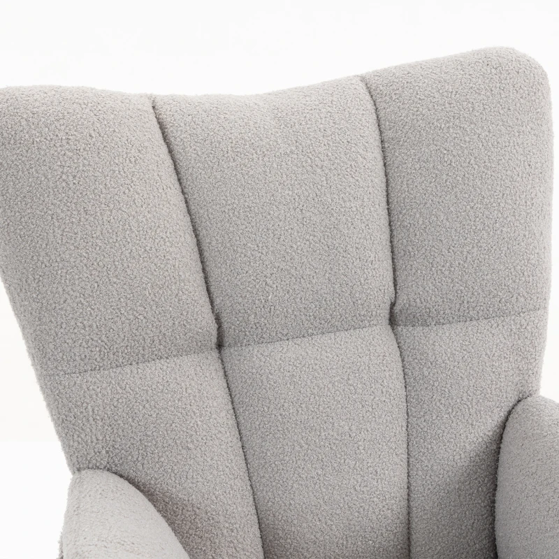 HOMCOM Rocking Chair, Teddy Fleece Rocker Chair with Tufted Wingback, Side Pockets, Rubber Wood Legs, Light Grey