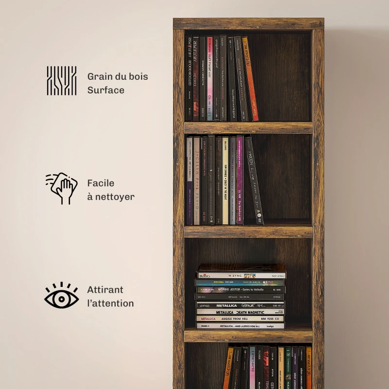 HOMCOM Rangements pour CD et DVD avec 12 compartiments, capacité max. 204 CD, 21 x 20 x 175 cm, brun rustique