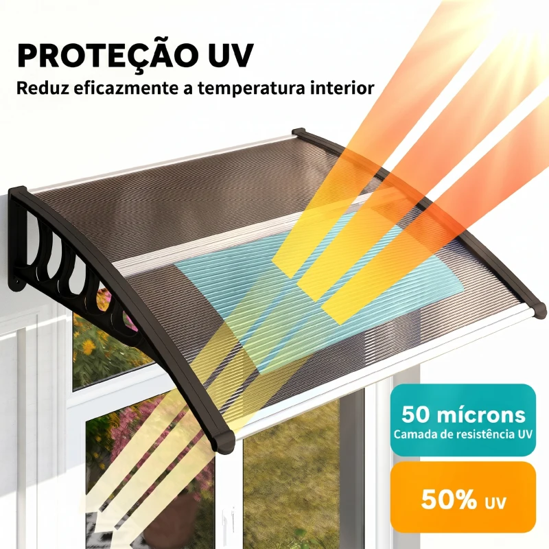 Outsunny Marquise para Portas e Janelas 103x96,5 cm Marquise com Proteção para Sol e Chuva com Painéis de Policarbonato Preto e Marrom
