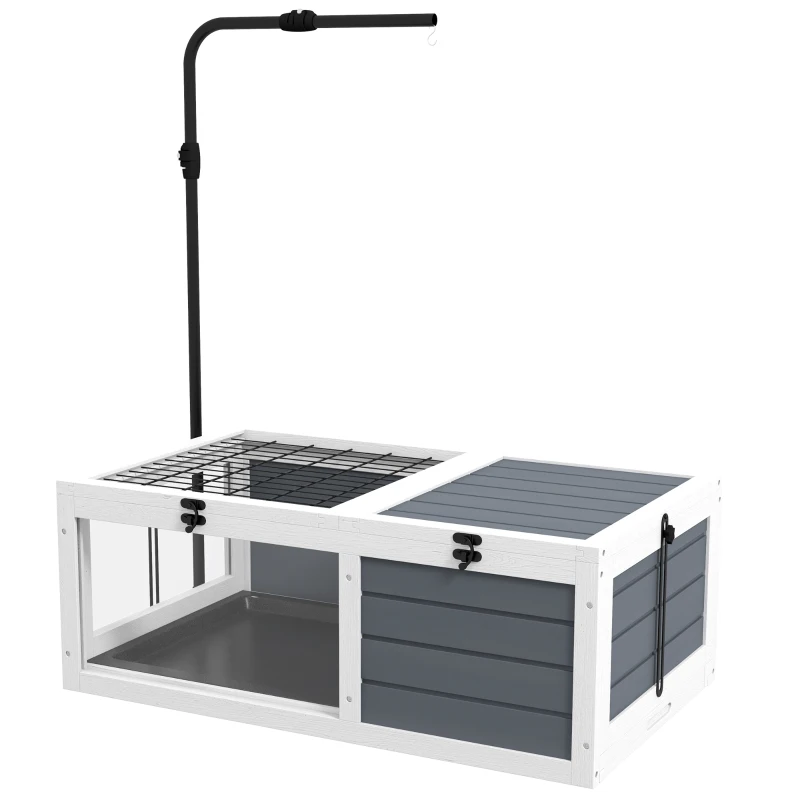 PawHut Maison enclos cage pour petit animal tortue avec 2 espaces support de lampe réglable 81 x 48 x 31,5 cm gris