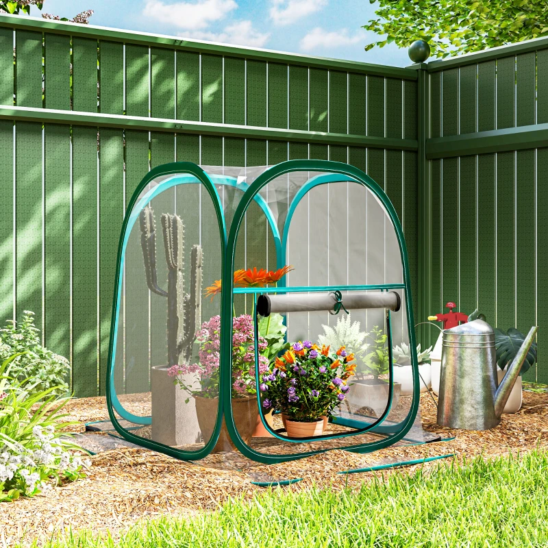Outsunny Mini Seră Pop-Up cu Acoperire din Plastic, Fereastră Rulabilă și Geantă, 70x70x80 cm, Transparentă
