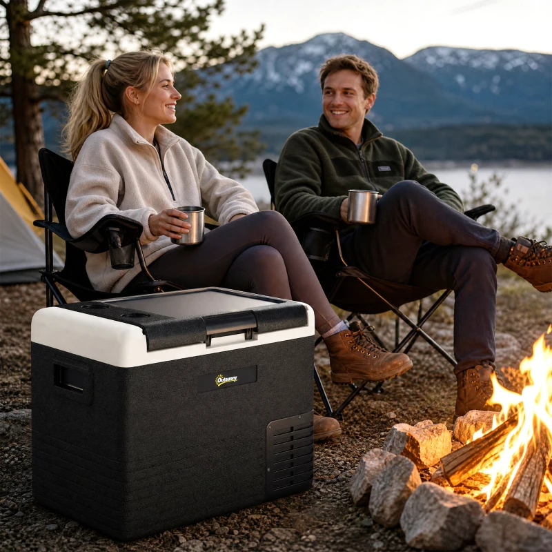 Outsunny 40L Portable Car Refrigerator - Grey and Black