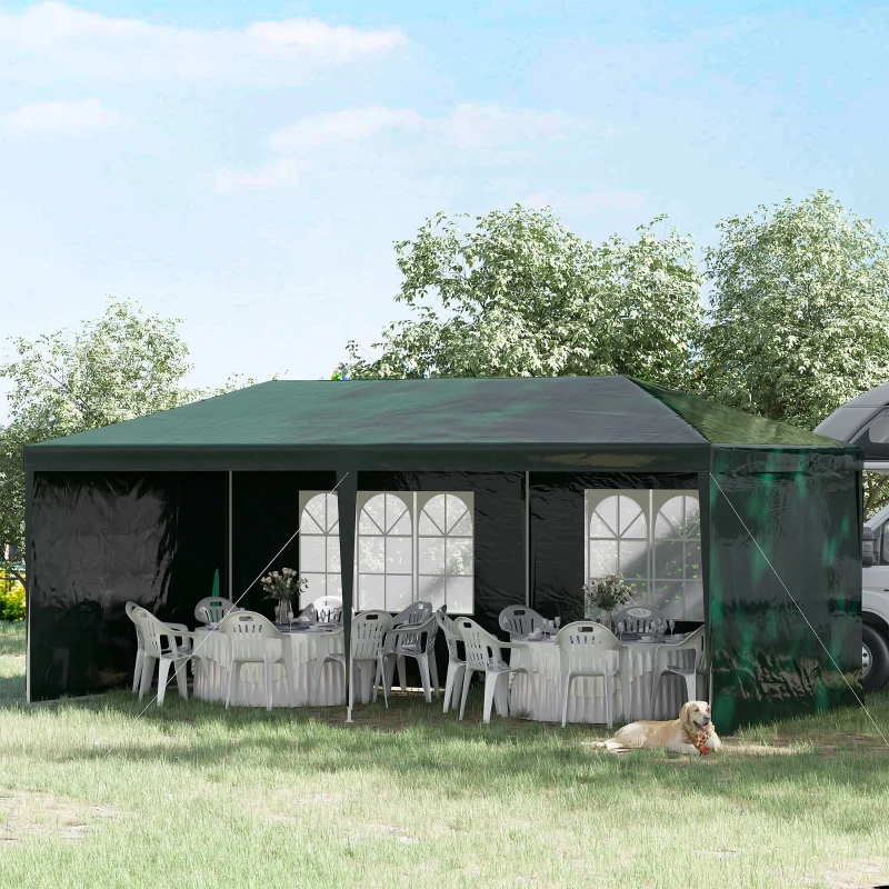 Outsunny Tenda para Festas com 4 Paredes Laterais 2 Janelas e Estrutura de Aço 585x295x255 cm Verde