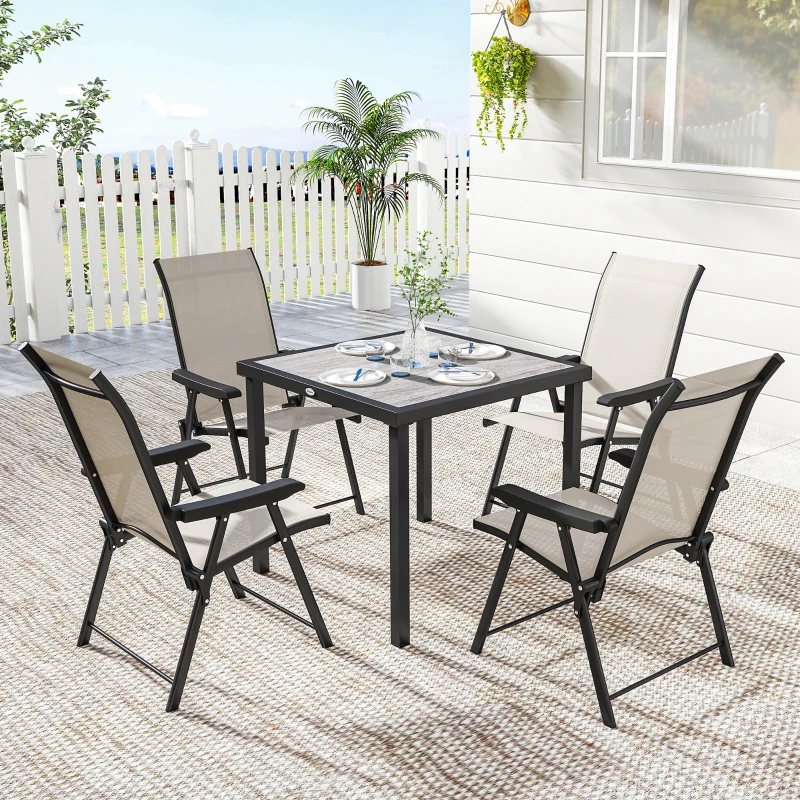 Outsunny 5 Pieces Outdoor Dining Set, Garden Dining Set for 4 with Square Table and Folding Chairs, Brown