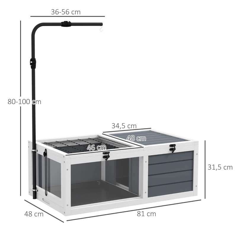 PawHut Maison enclos cage pour petit animal tortue avec 2 espaces support de lampe réglable 81 x 48 x 31,5 cm gris