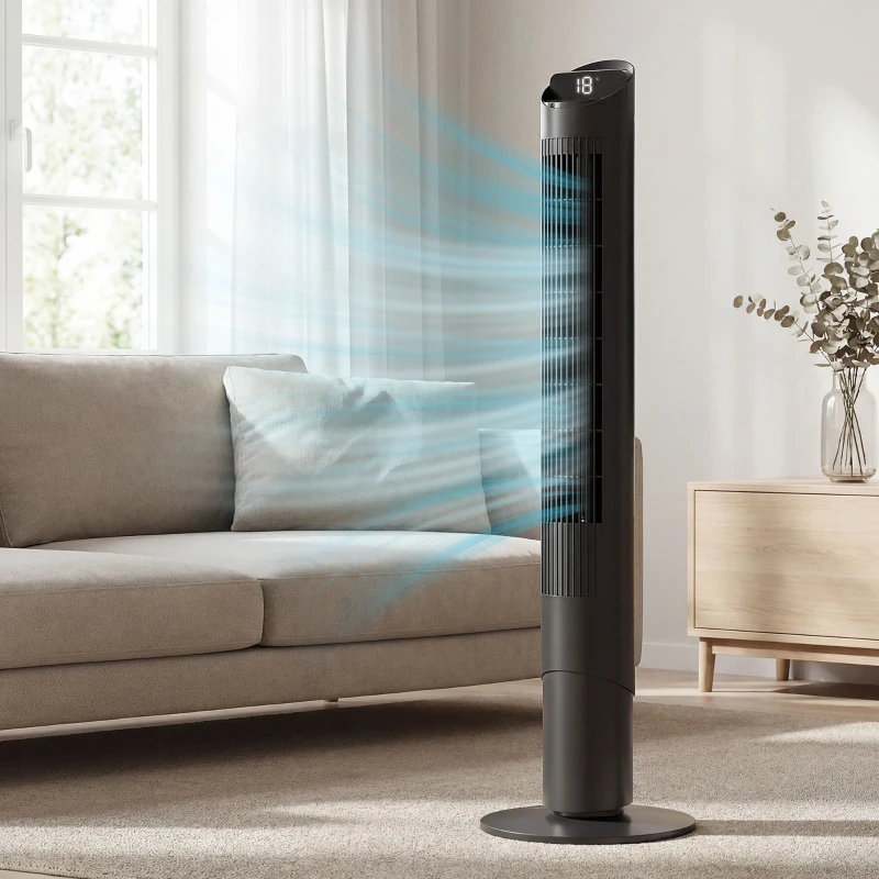HOMCOM 116 cm Turmventilator, Standventilator mit Fernbedienung WiFi App-Steuerung, 65° Oszillation 6 Geschwindigkeiten 4 Modi