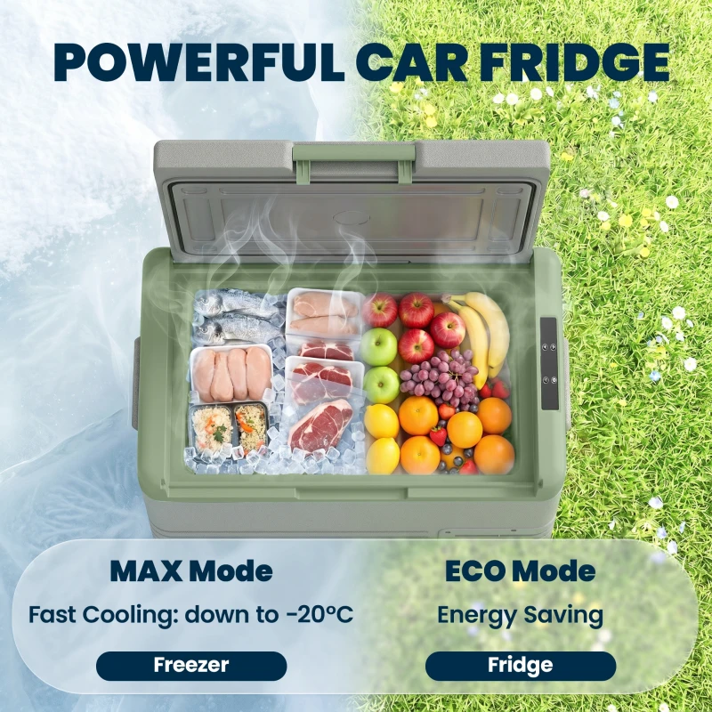 Outsunny 50L Portable Car Refrigerator - Light Green and Grey