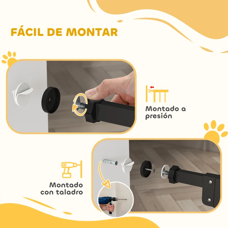 PawHut Barrera de Seguridad Ajustable con Puerta Pequeña Cierre Automático y Sistema de Doble Bloqueo 74-80x104,1 cm Negro