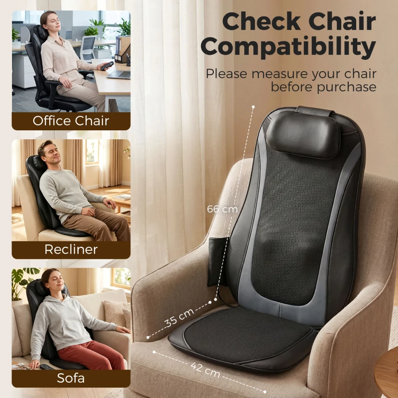 HOMCOM Masseur Dorsal Chauffant, Fauteuil de Massage Tissulaire Profond Vibration 3 Niveaux, Coussin de Massage