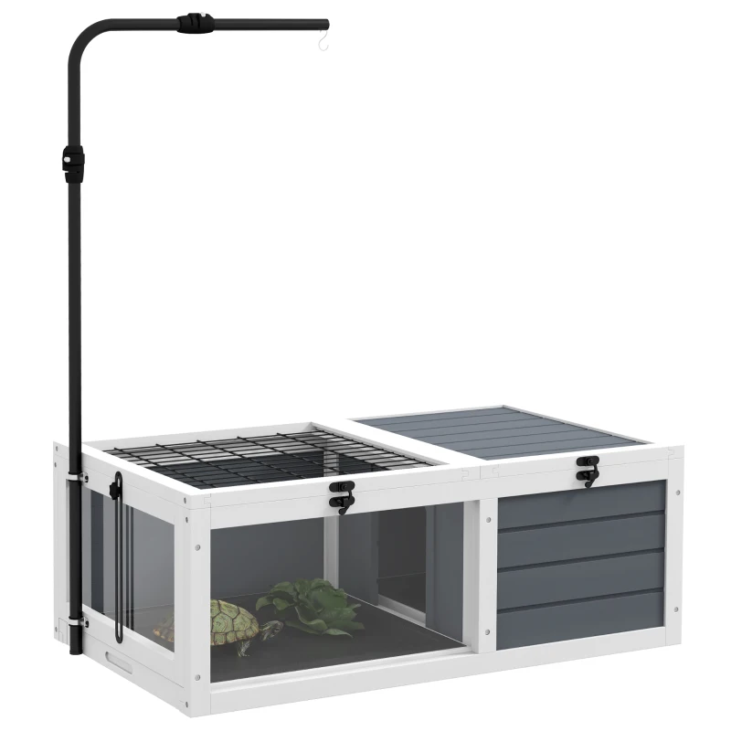 PawHut Maison enclos cage pour petit animal tortue avec 2 espaces support de lampe réglable 81 x 48 x 31,5 cm gris