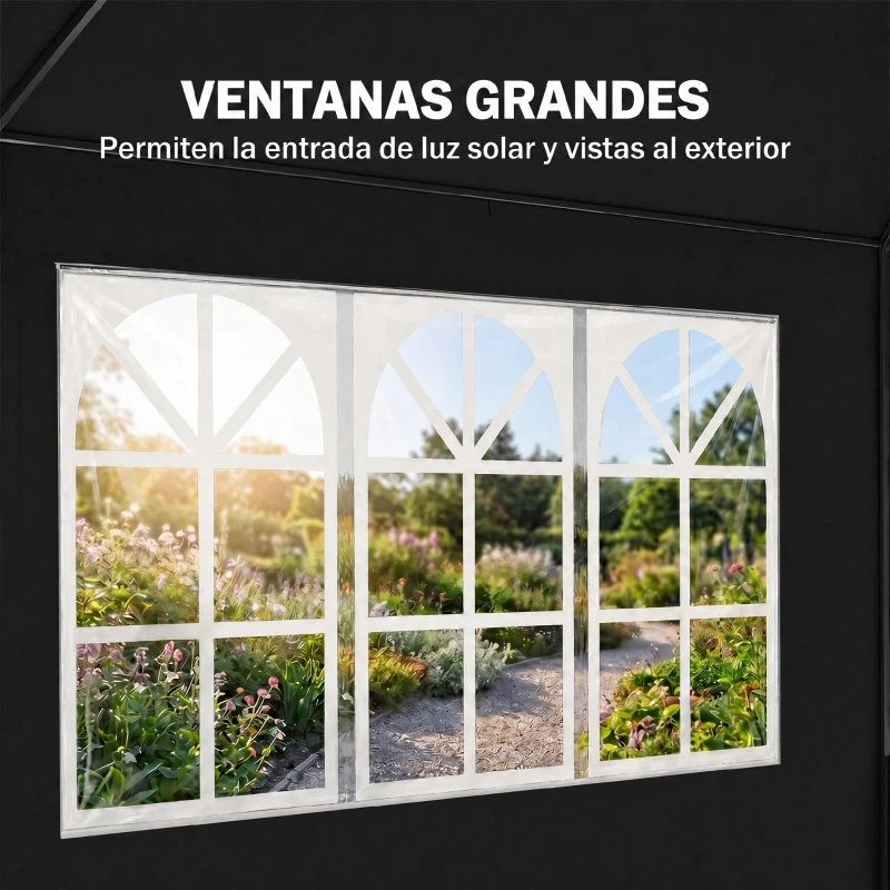 Outsunny Carpa de Jardín 6x3m con 4 Paredes Laterales 2 Ventanas Visibles Cenador Gazebo de Exterior para Fiestas Eventos Gris