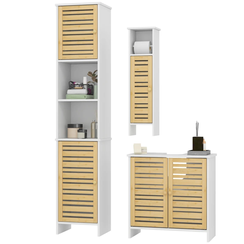 Conjunto de Muebles para Baño con Mueble para Lavabo Columna y Armario Auxiliar Estantes Ajustables Sistema Anti-vuelco