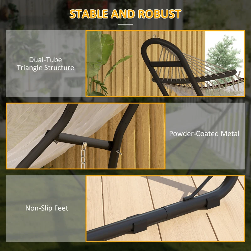 Outsunny 9ft Hammock Stand Adjustable Hammock Frame with Non-Slip Feet for Indoor Outdoor, 150 kg Capacity, Black