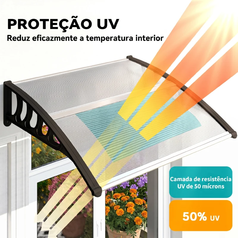 Outsunny Marquise para Portas e Janelas 103x96,5 cm com Painéis de Policarbonato e Régua de Alumínio, Transparente