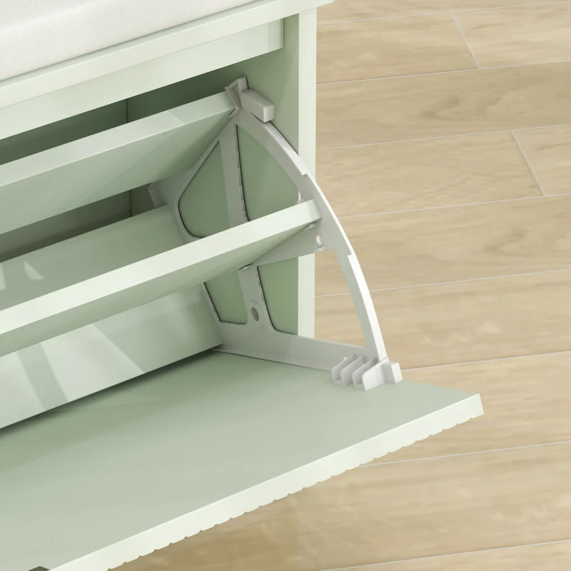 HOMCOM Banc à chaussures avec coussin d'assise rembourré et tiroir rabattable pour couloir, chambre, 80 x 26 x 47,5 cm, vert