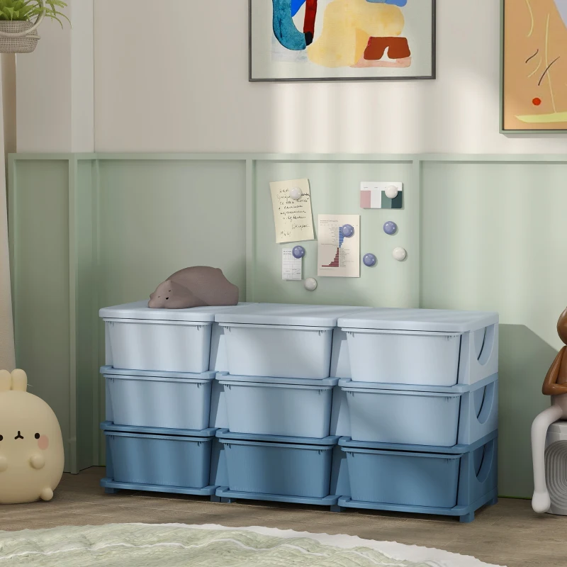 HOMCOM Aufbewahrungsbox für Kinder, Kinder-Aufbewahrungsbox, 9 Schubladen, Blau
